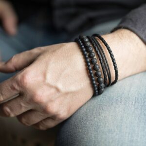 men's black lava stone bracelet masculine jewelry